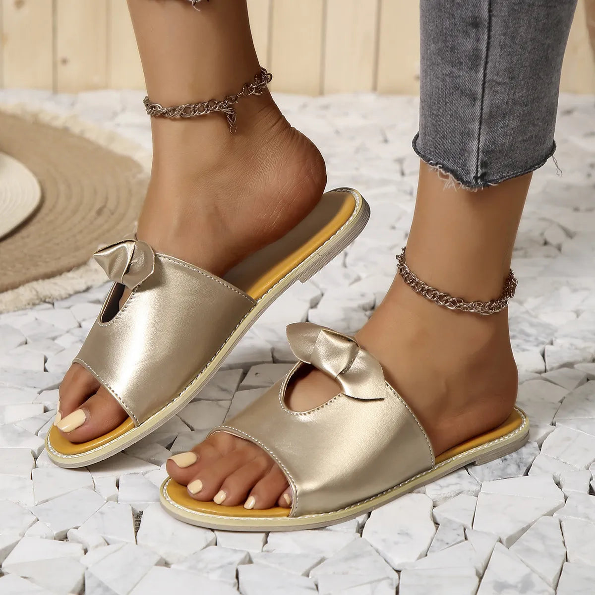 Casual Open Toe Cutout Detail Sandals Gold OutfitFlow
