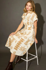 Umgee Full Size Abstract Print Elastic Waist Midi Dress Plus Size OutfitFlow