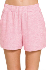 Zenana Soft Melange Hacci Elastic Waist Band Shorts CANDY PINK OutfitFlow