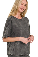 Zenana Acid Washed Short Sleeve Tee & Shorts Set OutfitFlow