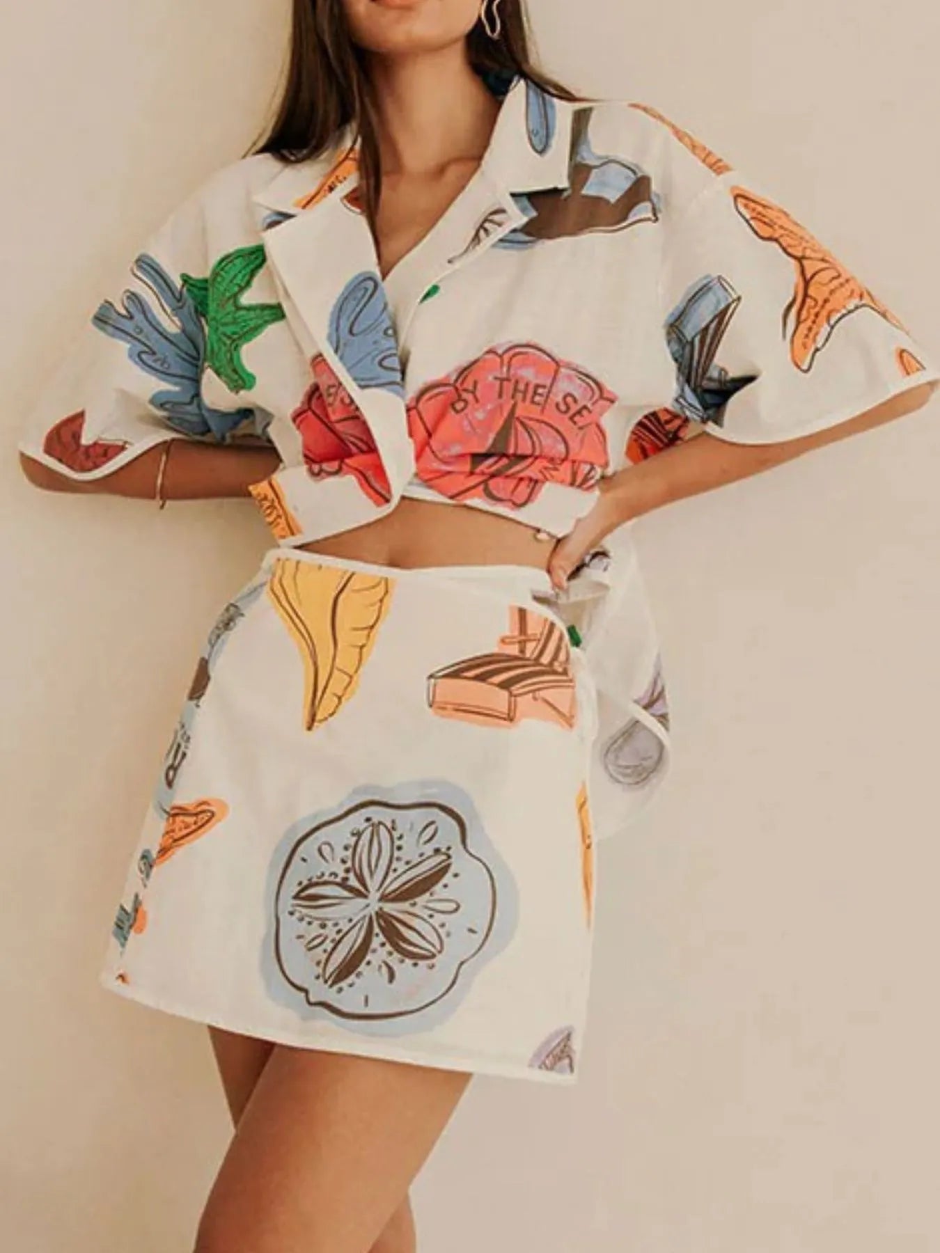Button Up Short Sleeve Shirt and Shorts Set OutfitFlow