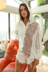 BiBi Slub Jersey with Lace Combo Buttoned Hoodie Top OutfitFlow