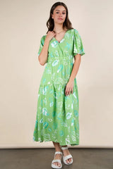 VERY J Printed V-Neck Resort Midi Dress OutfitFlow