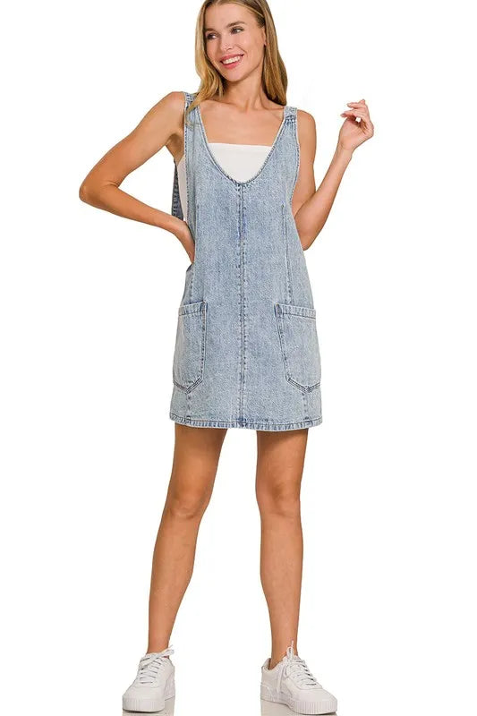 Zenana Denim Overall Mini Dress OutfitFlow