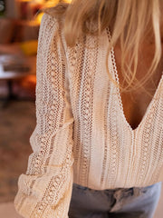 Lace V-Neck Long Sleeve Top OutfitFlow