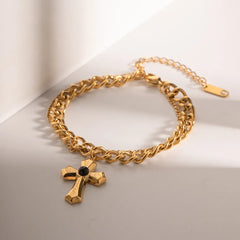 Stainless Steel Imitation Gemstone Cross Shape Pendant Bracelet OutfitFlow