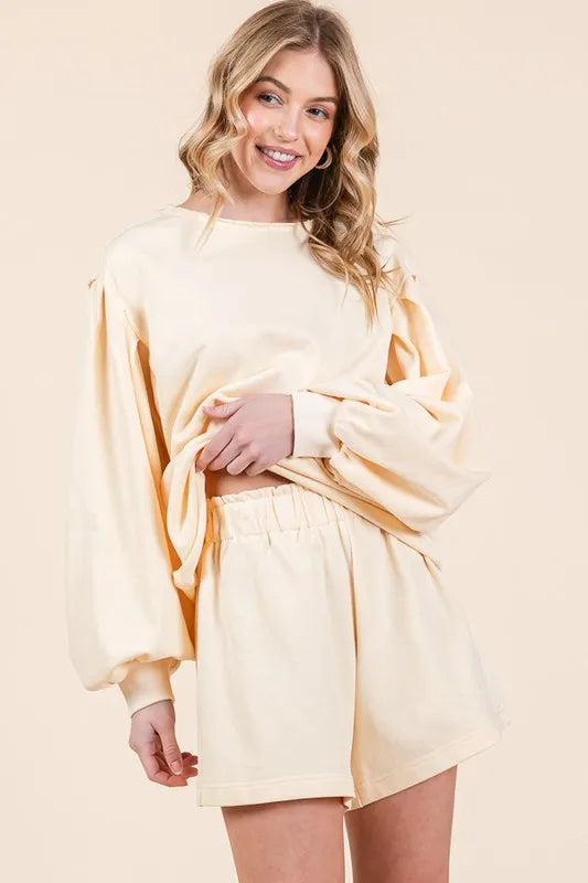 Lime 'N' Chili French Terry Sweatshirt and Shorts Set OutfitFlow