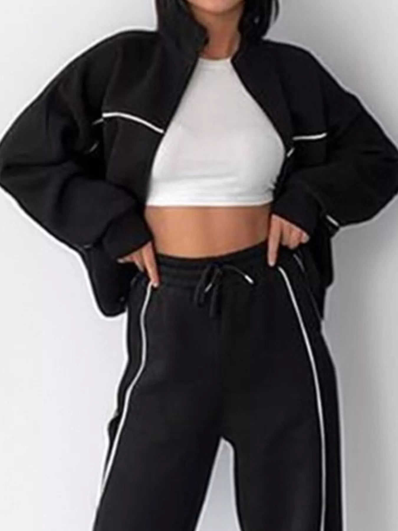 Full Size Zip Up Long Sleeve Top and Pants Set Plus Size OutfitFlow