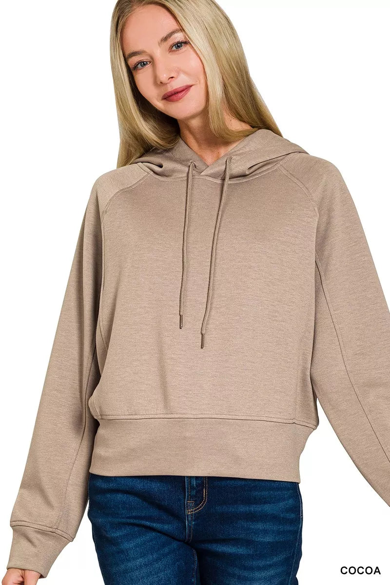 Zenana Drawstring Scuba Hoodie COCOA OutfitFlow