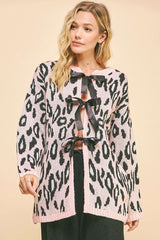 Outfit Flow - Davi & Dani Leopard Ribbon Tie Front Loose Fit Cardigan