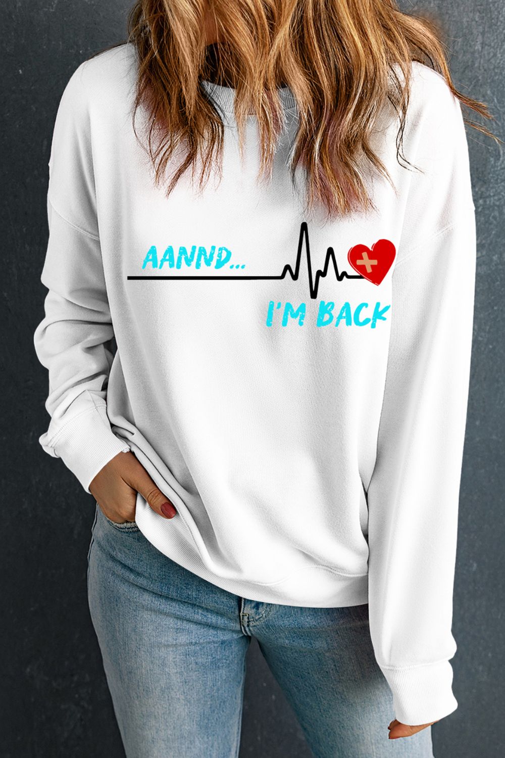 Outfit Flow - Graphic Round Neck Long Sleeve Sweatshirt