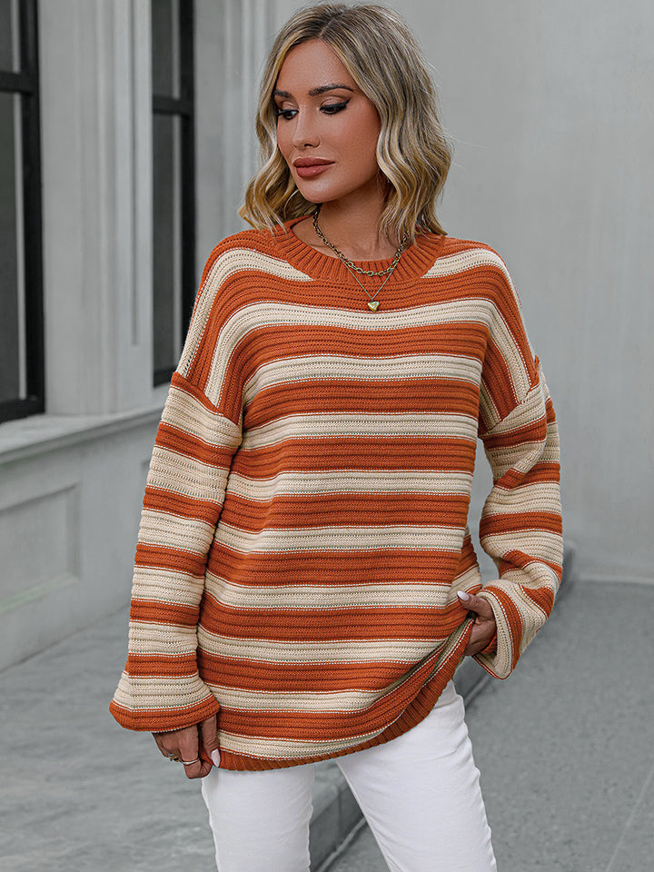 Striped Dropped Shoulder Sweater OutfitFlow