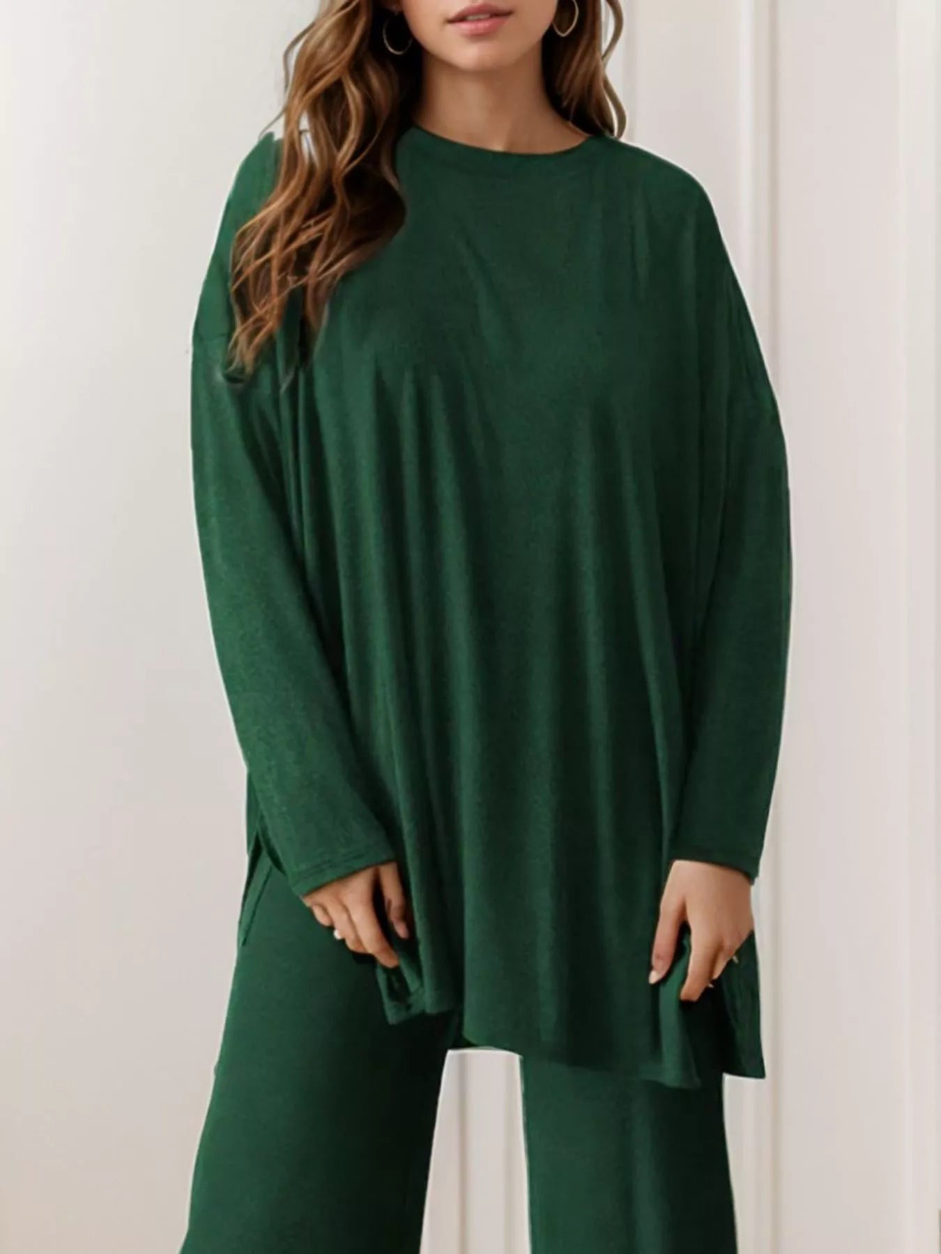 Casual Loose Long Sleeve Top and Wide Leg Pants Set Trendsi