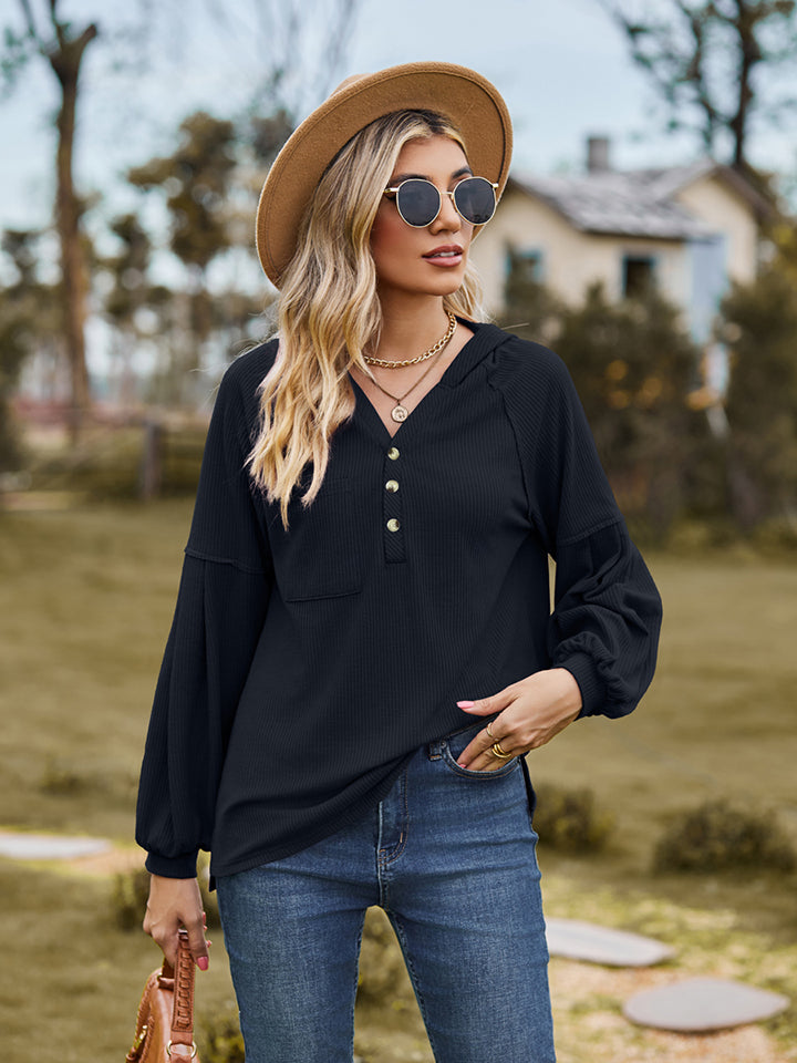 Outfit Flow - Dropped Shoulder Button-Down Hoodie