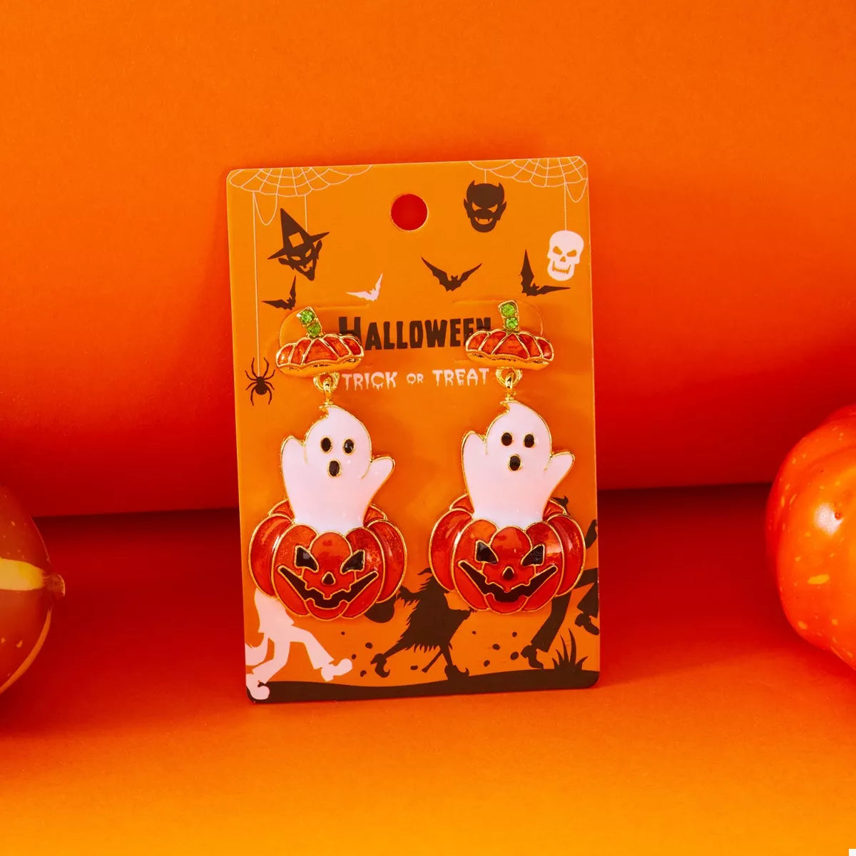 Halloween Ghost Pumpkin Dangle Earrings OutfitFlow