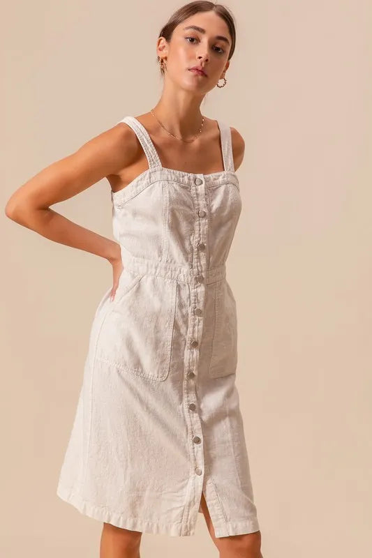 SO ME Button Down Pocket Front Pinafore Dress OutfitFlow