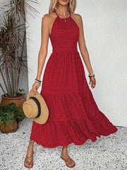 Halter Neck Smocked Tiered Dress OutfitFlow