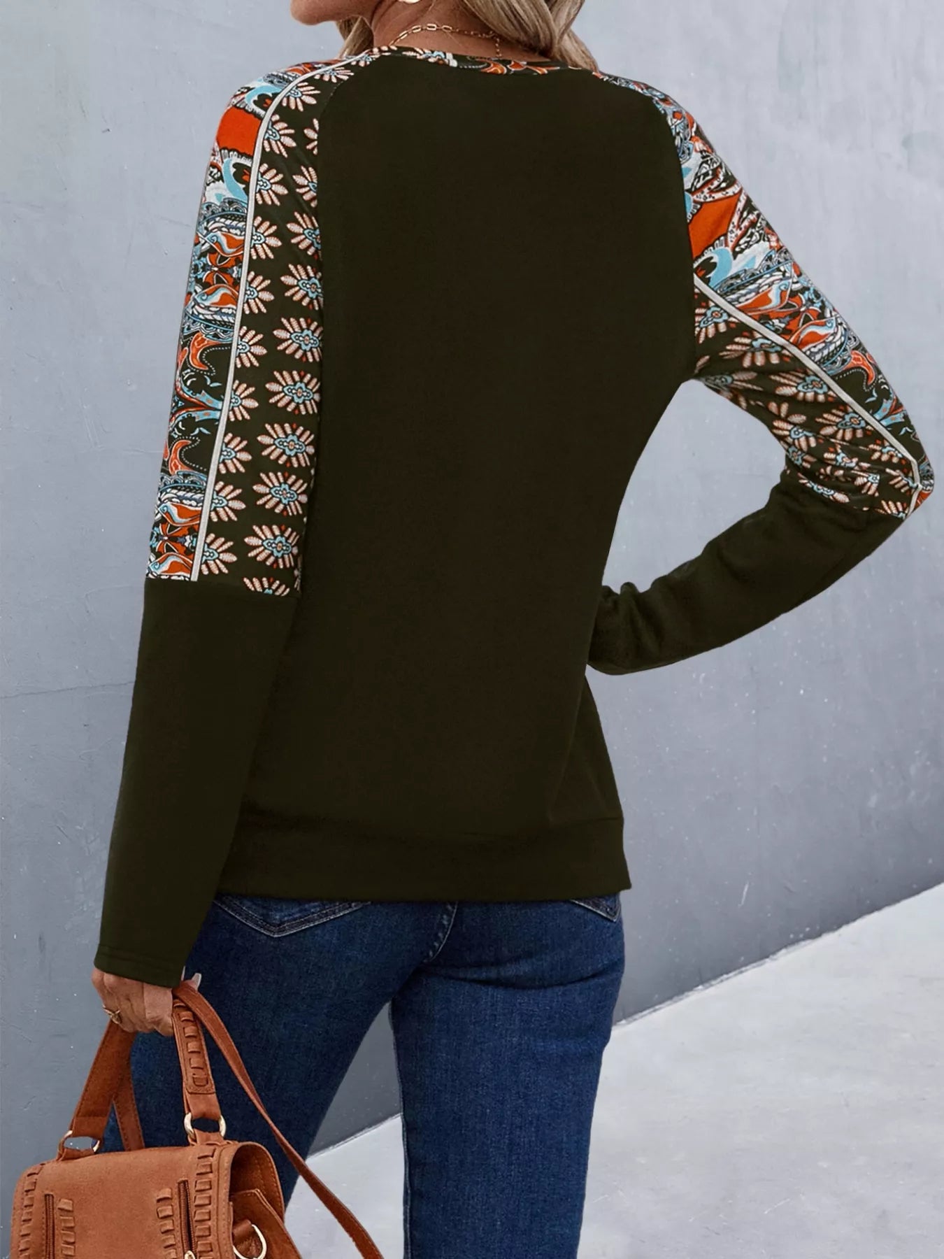 Printed Raglan Sleeve Round Neck T-Shirt Trendsi