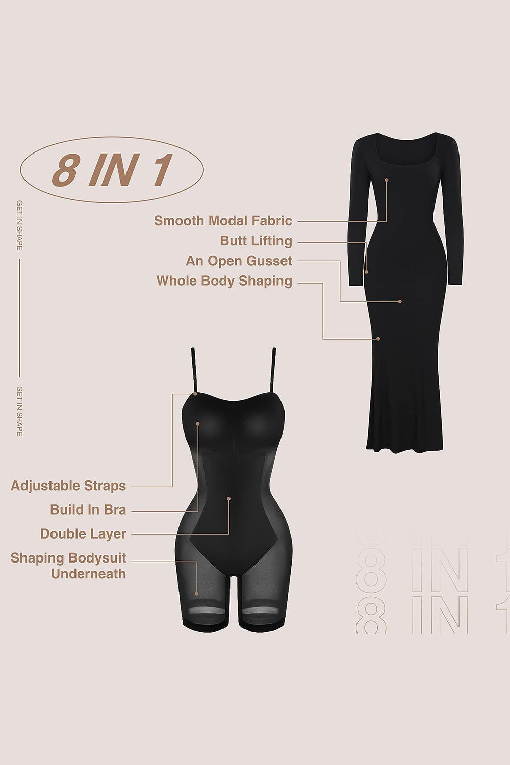 Outfit Flow - Basic Bae Built-In Shapewear Square Neck Long Sleeve Maxi Dress