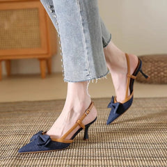 Point Toe Flare Heels Sandals Navy OutfitFlow