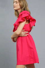Umgee Double Ruffle Sleeve Fit and Flare Dress OutfitFlow