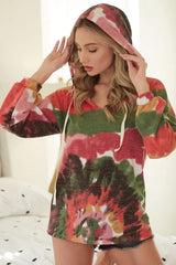 BiBi Tie Dye Knit Hoodie with Twill Tape OutfitFlow