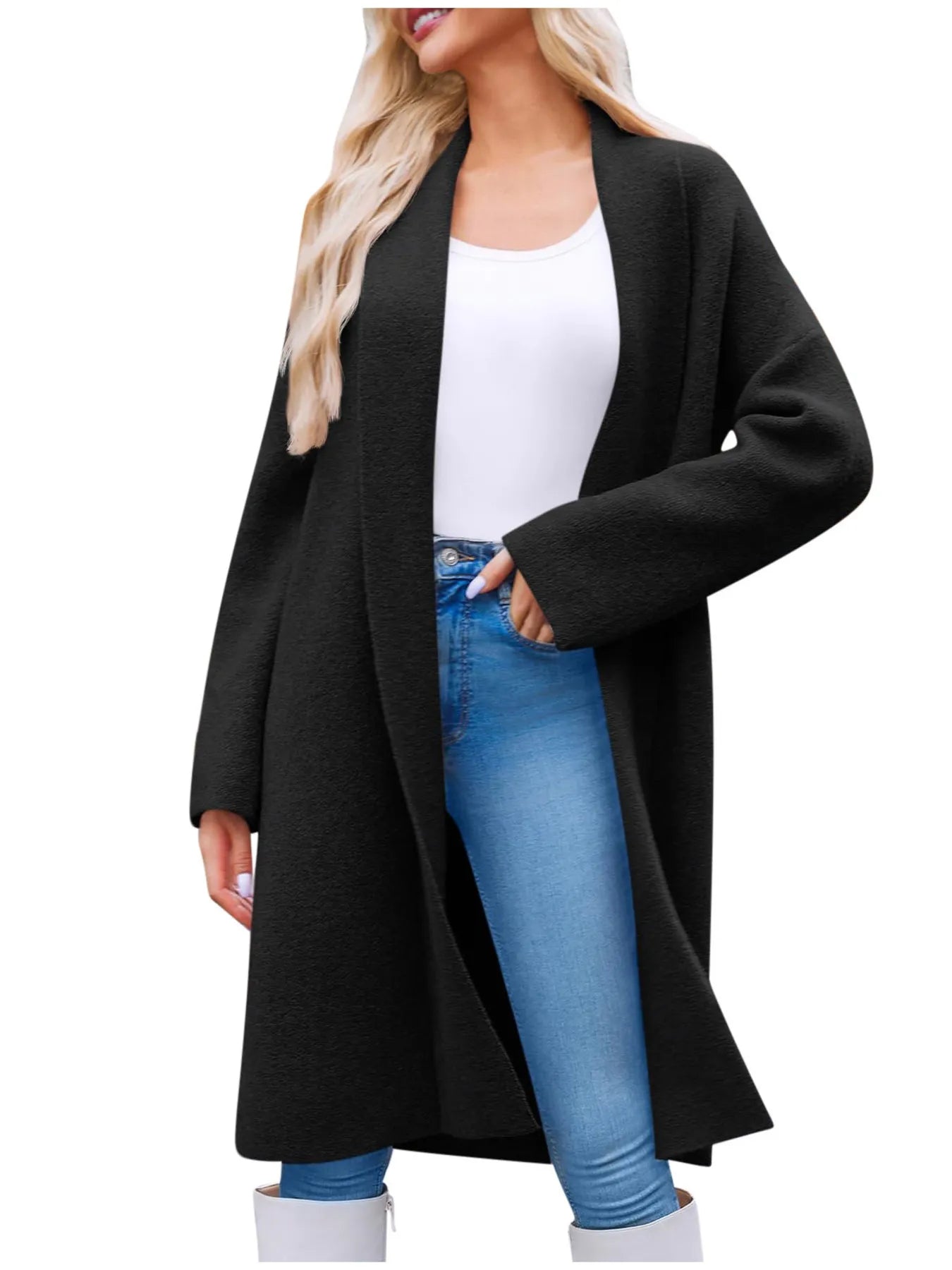 Open Front Longline Coat Black OutfitFlow