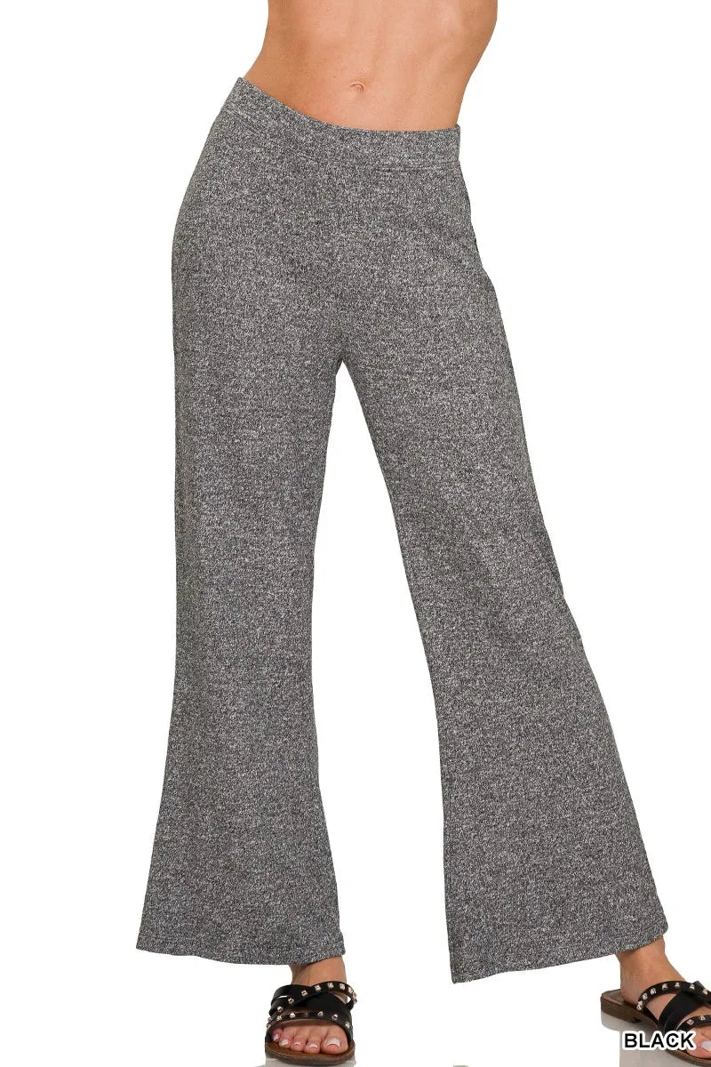 Zenana Soft Elastic Waisted Flare Pants BLACK Trendsi