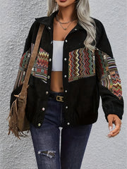 Outfit Flow - Embroidered Collared Neck Snap Down Jacket