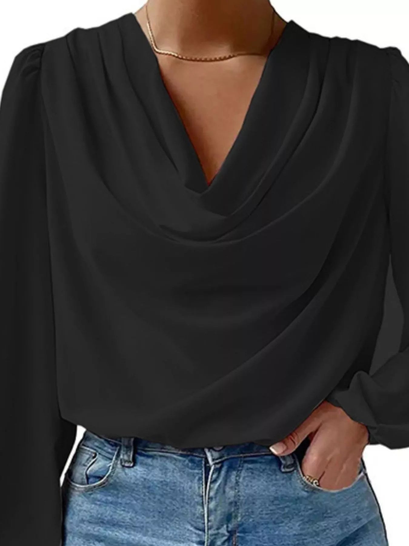 Full Size Cowl Neck Balloon Sleeve Blouse Plus Size OutfitFlow