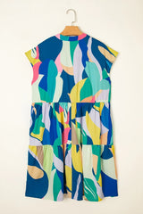 Abstract Print Cap Sleeve Pocketed Mini Dress OutfitFlow