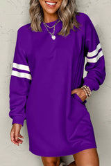 Stripe Long Sleeve Casual Sweatshirt Dress OutfitFlow