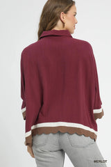 Umgee Colorblock Button-Down Shirt with Scallop Hem Trendsi