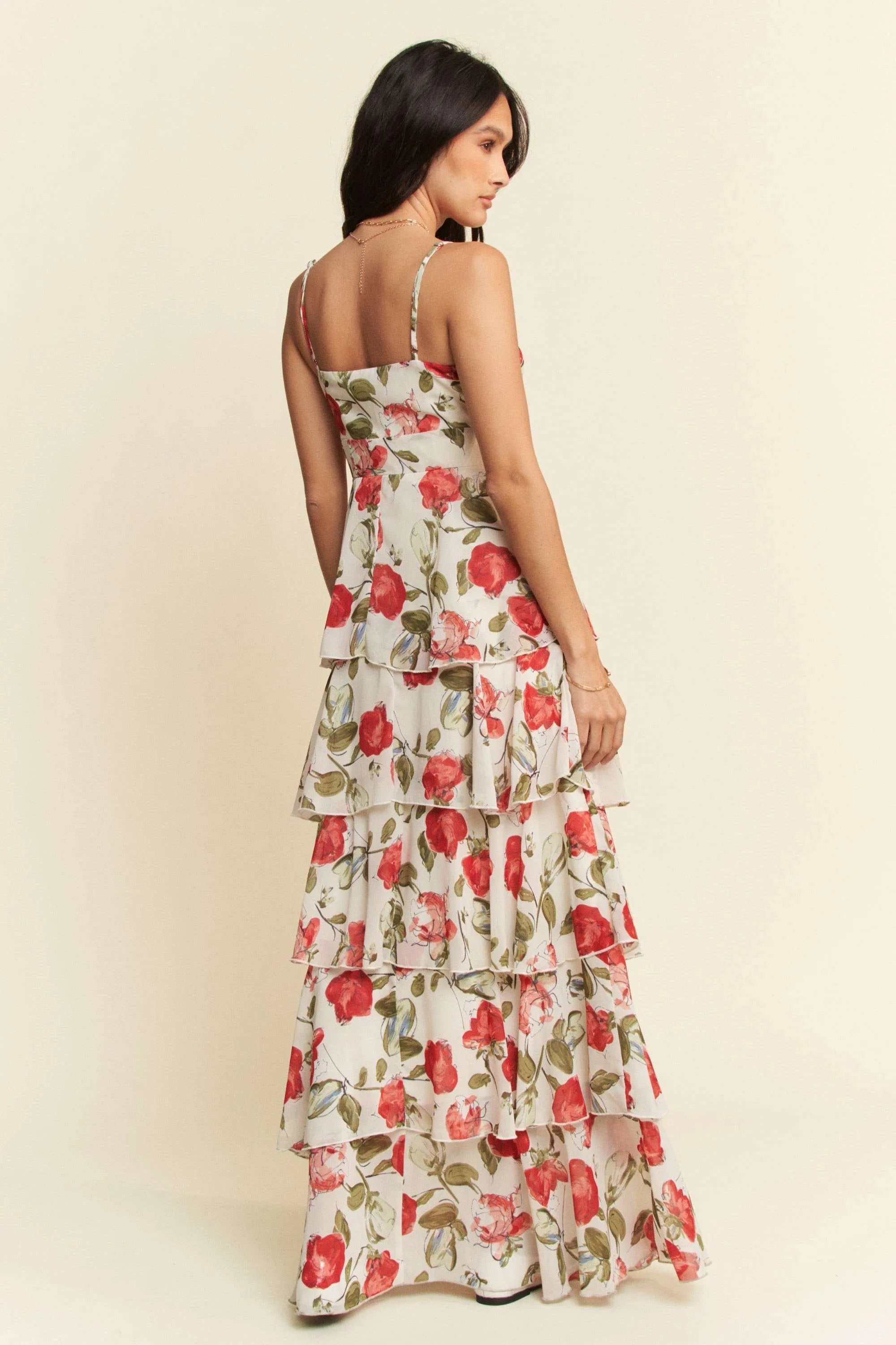 Davi & Dani Contrast Ring Lace Layered Ruffle Maxi Cami Dress OutfitFlow
