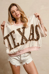 BiBi Leopard Print Texas Patchwork Overlock Stitch Top OutfitFlow