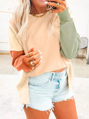 Color Block Round Neck Oversized Sweatshirt OutfitFlow