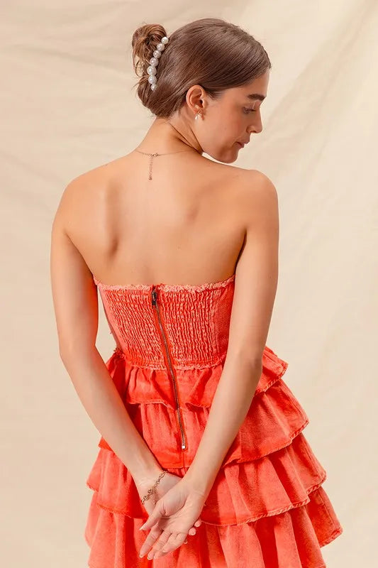SO ME Strapless Ruffle Layered Game Day Cheer Up Dress OutfitFlow