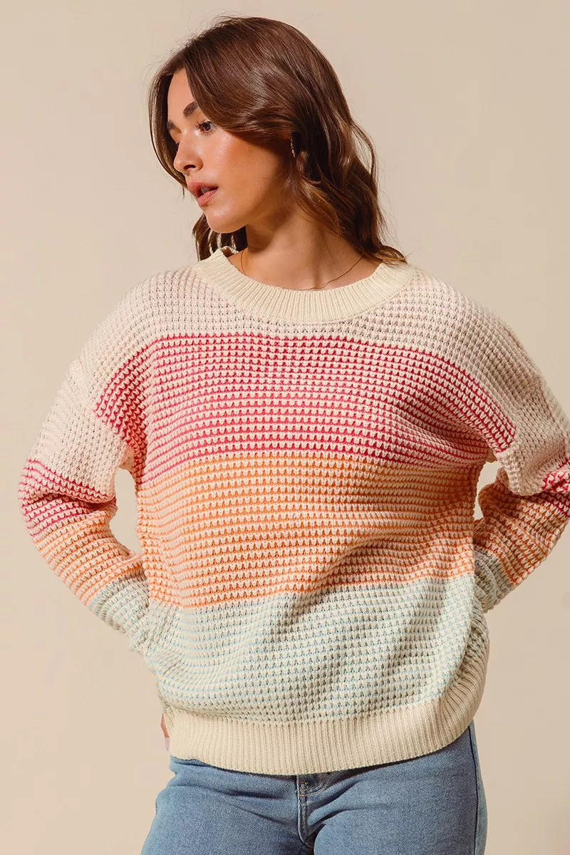 SO ME Multi Color Block Long Sleeve Sweater OutfitFlow