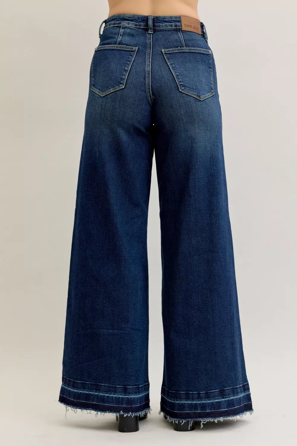 Judy Blue High Waist Palazzo Jeans with Front Patch Pockets Trendsi