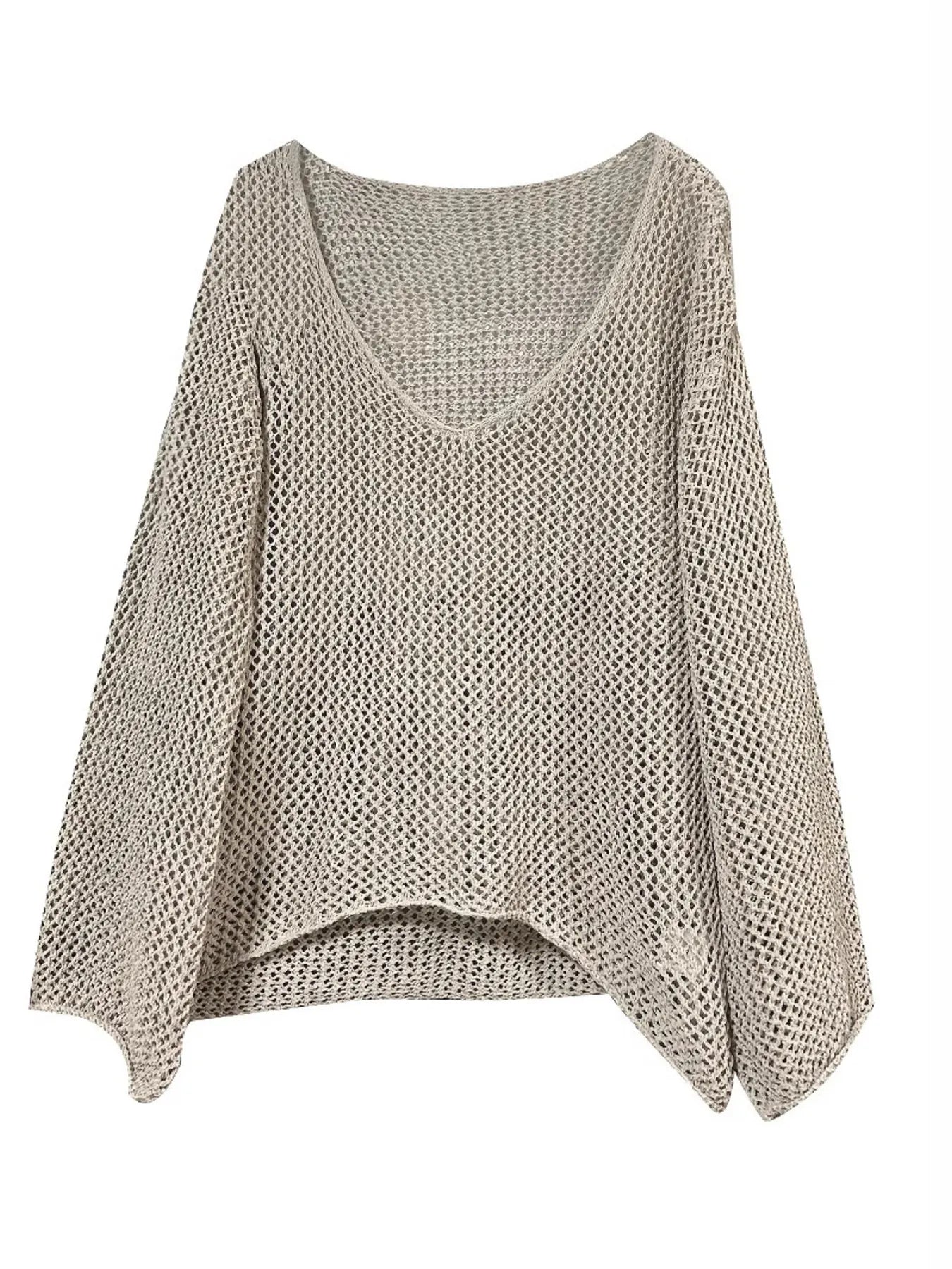 Openwork Long Sleeve Knit Cover Up OutfitFlow