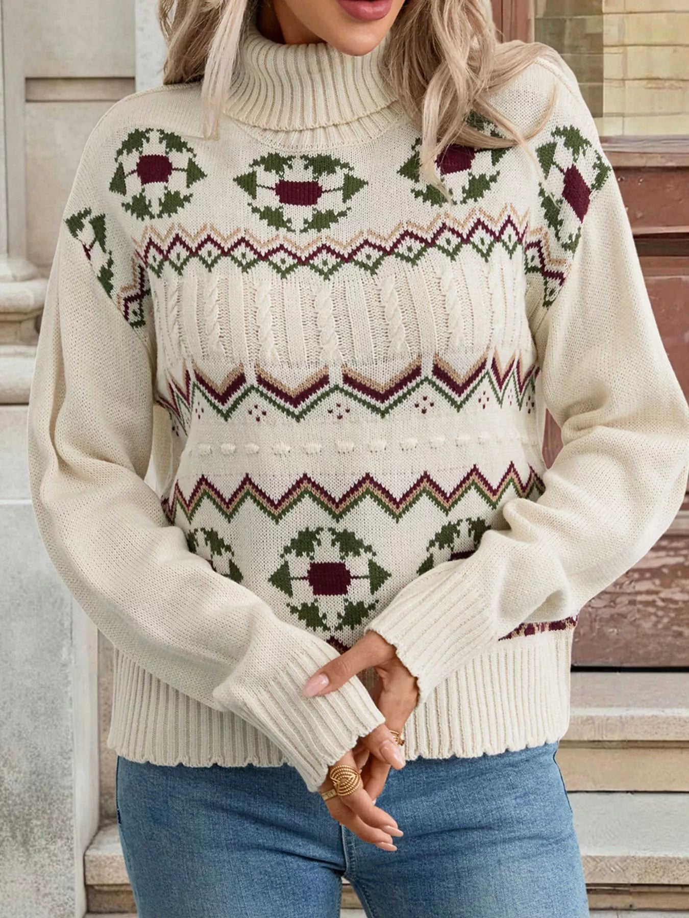 Cable Knit Turtleneck Sweater OutfitFlow