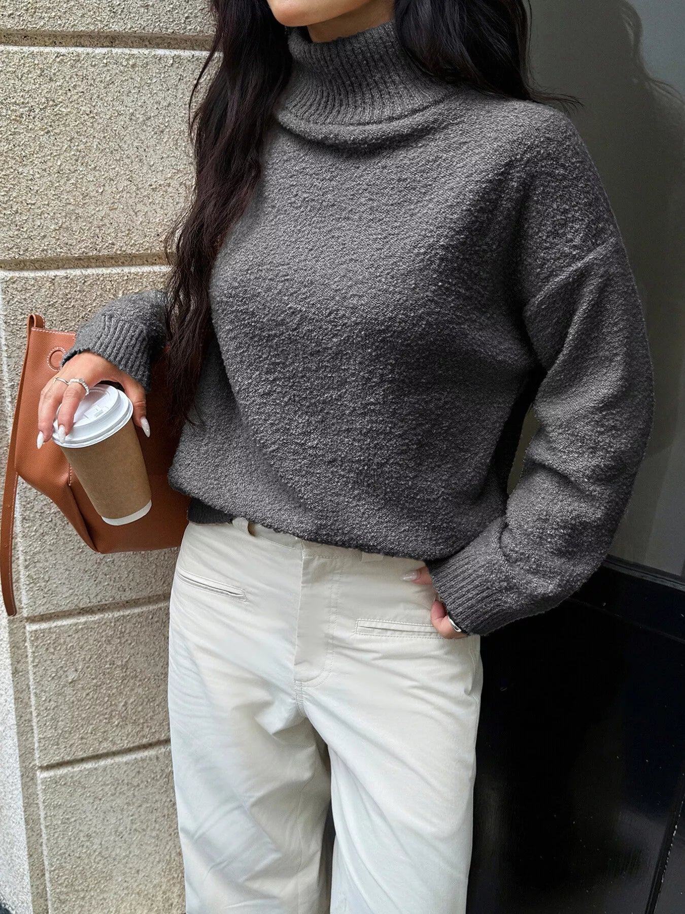 Turtleneck Long Sleeve Sweater OutfitFlow
