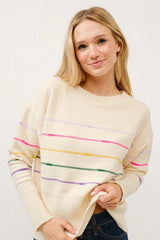 And The Why Multi Striped Pullover Sweater Top MULTI OutfitFlow