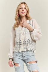 ADORA Button Down Embroidered Blouse OutfitFlow