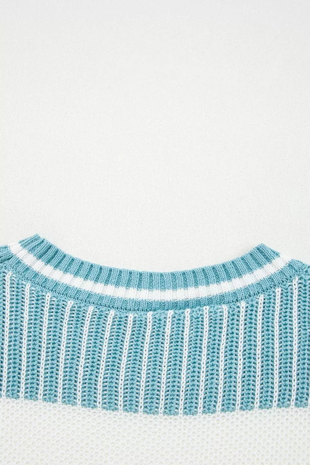 Two Tone Striped Patchwork Drop Shoulder Loose Sweater OutfitFlow