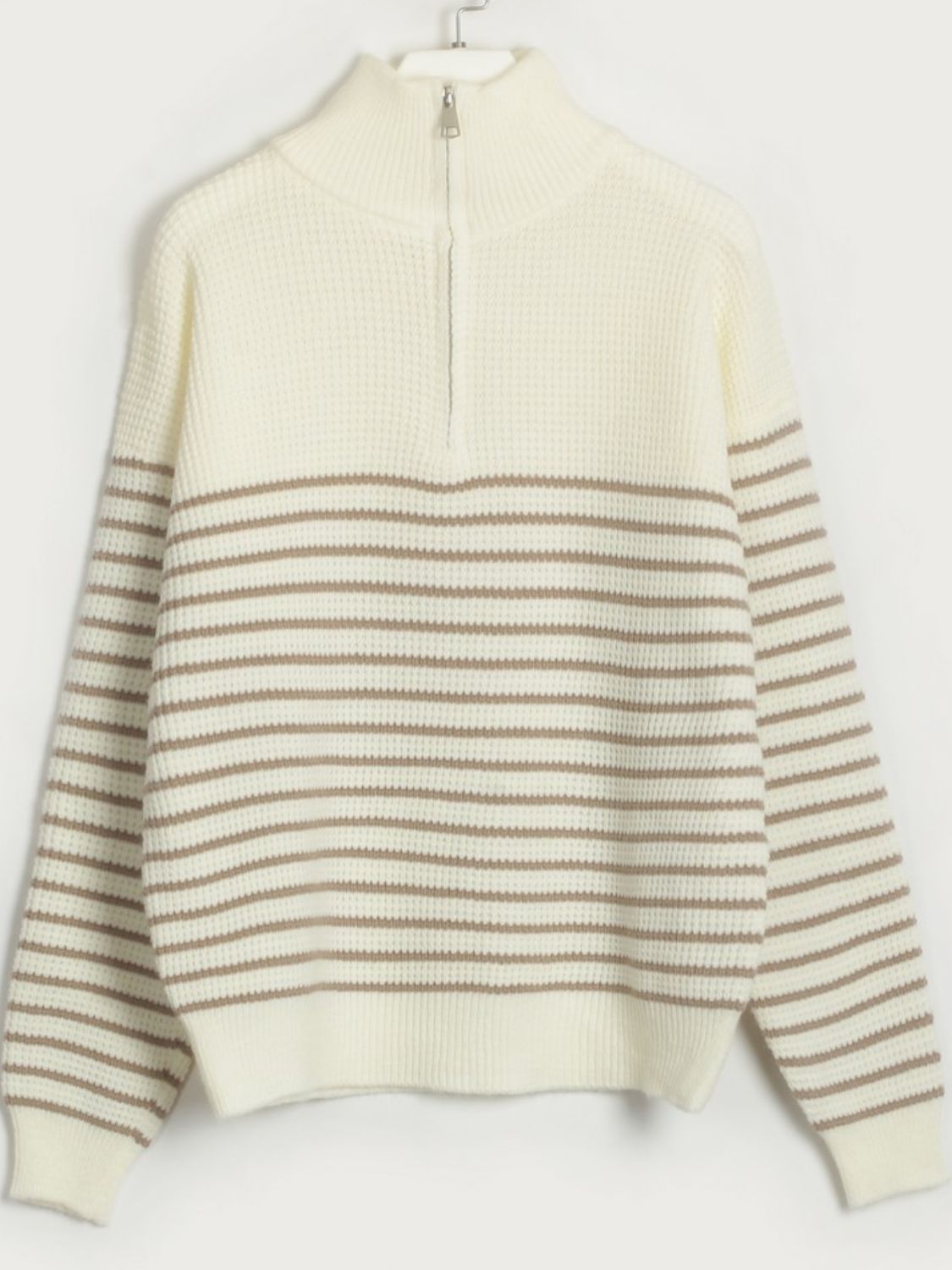 Outfit Flow - Striped Half Zip Long Sleeve Sweater