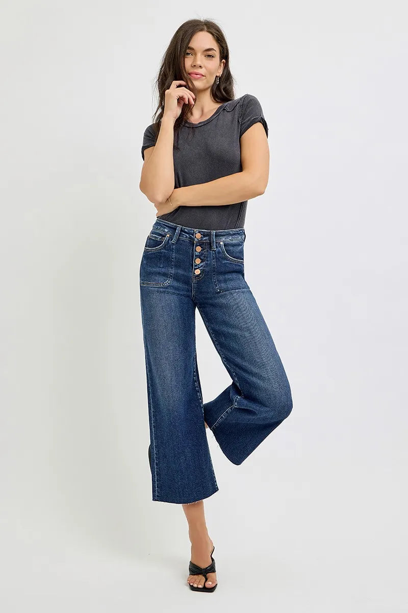 RISEN Full Size High Rise Crop Wide Button Up Jeans Plus Size OutfitFlow
