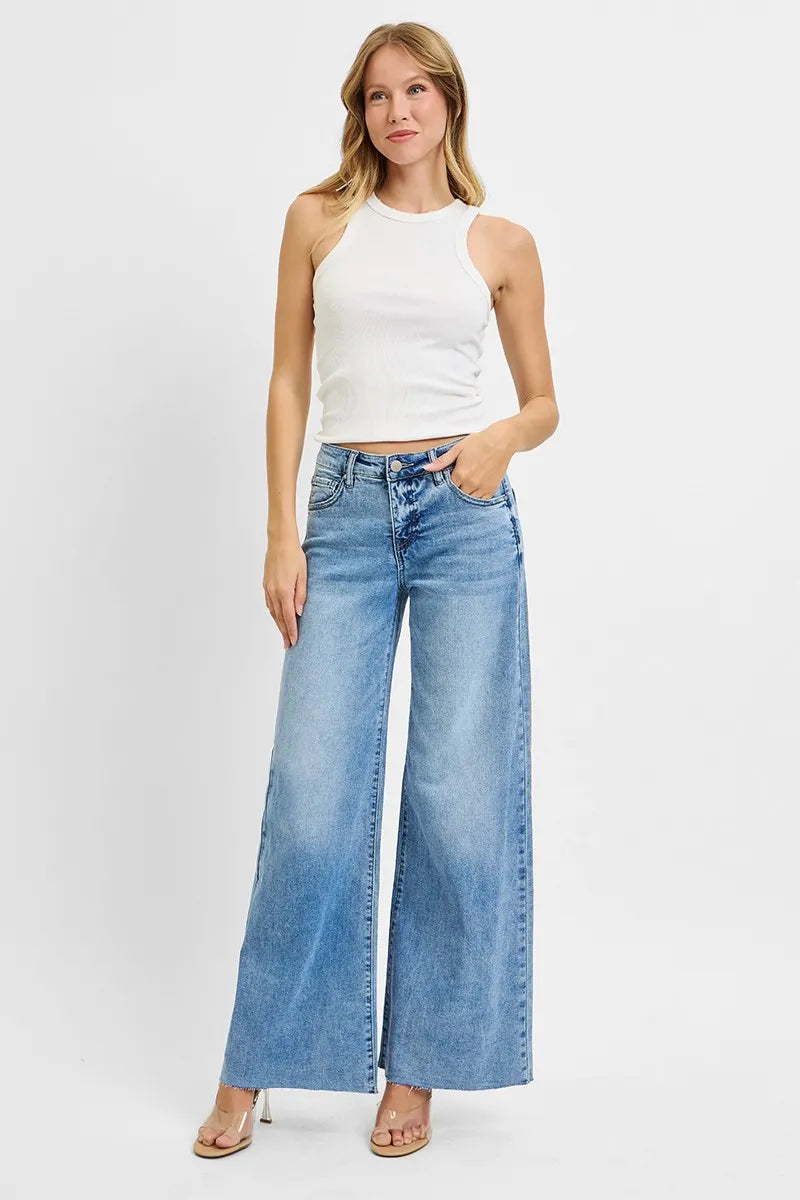 RISEN Full Size Tummy Control High Rise Ankle Palazzo Jeans Plus Size OutfitFlow