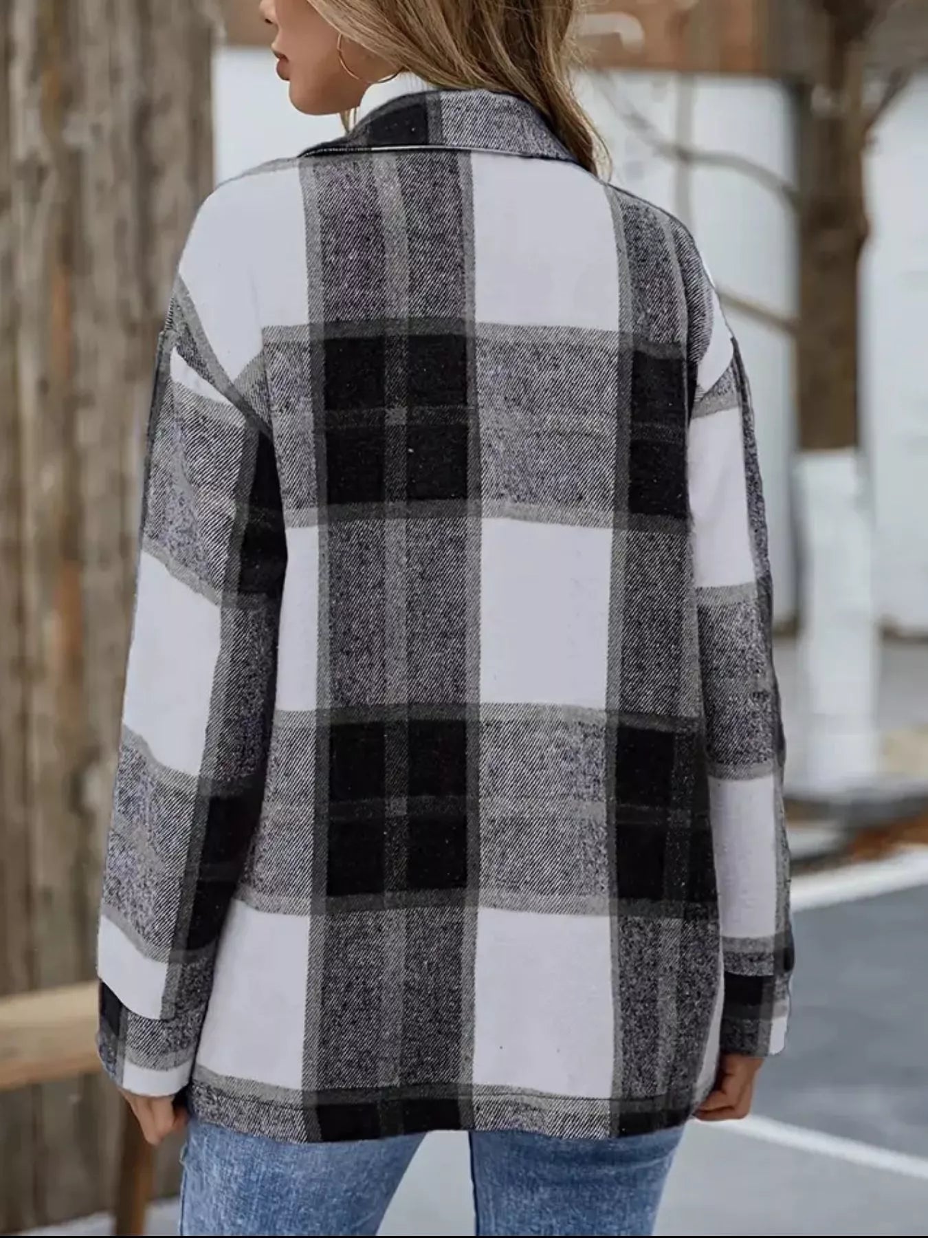 Plaid Button-Up Long Sleeve Shacket OutfitFlow