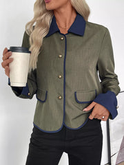 Contrast Trim Button-Up Jacket Trendsi